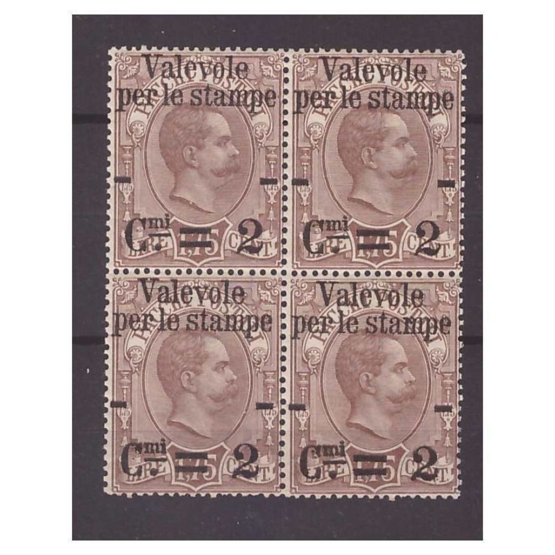 REGNO 1890 -   VALEVOLE  PER LE STAMPE  1,75 Lira    NUOVO **  QUARTINA