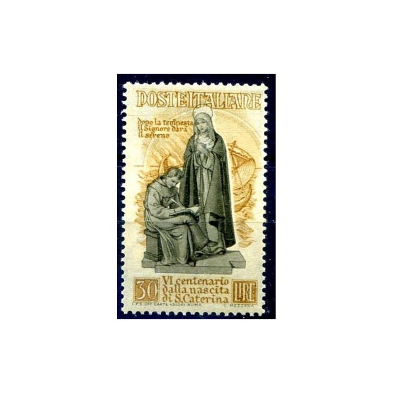 ITALIA 1948 - SANTA CATERINA DA SIENA LIRE 30 NUOVO  *