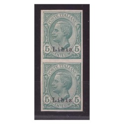LIBIA  1912  -  LEONI   5  CENTESIMI   NUOVO **  COPPIA NON DENTELLATA