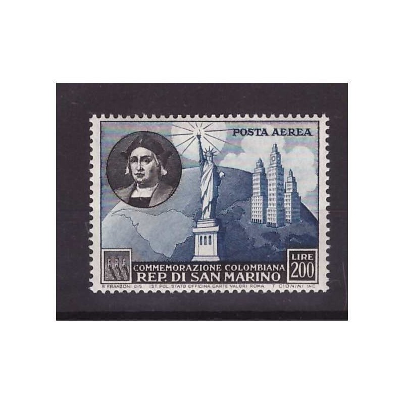 SAN MARINO 1952 -   POSTA AEREA  COLOMBO    NUOVO  **