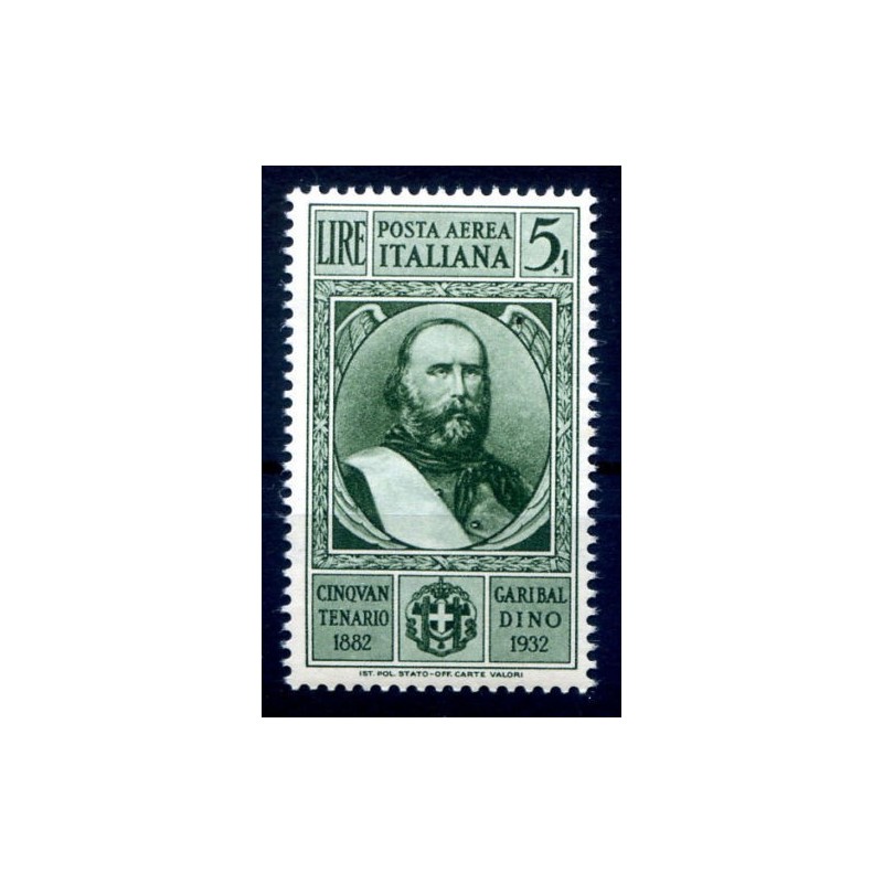 REGNO 1932  -CINQUANTENARIO GARIBALDI   Lire 5+1  PA NUOVO **