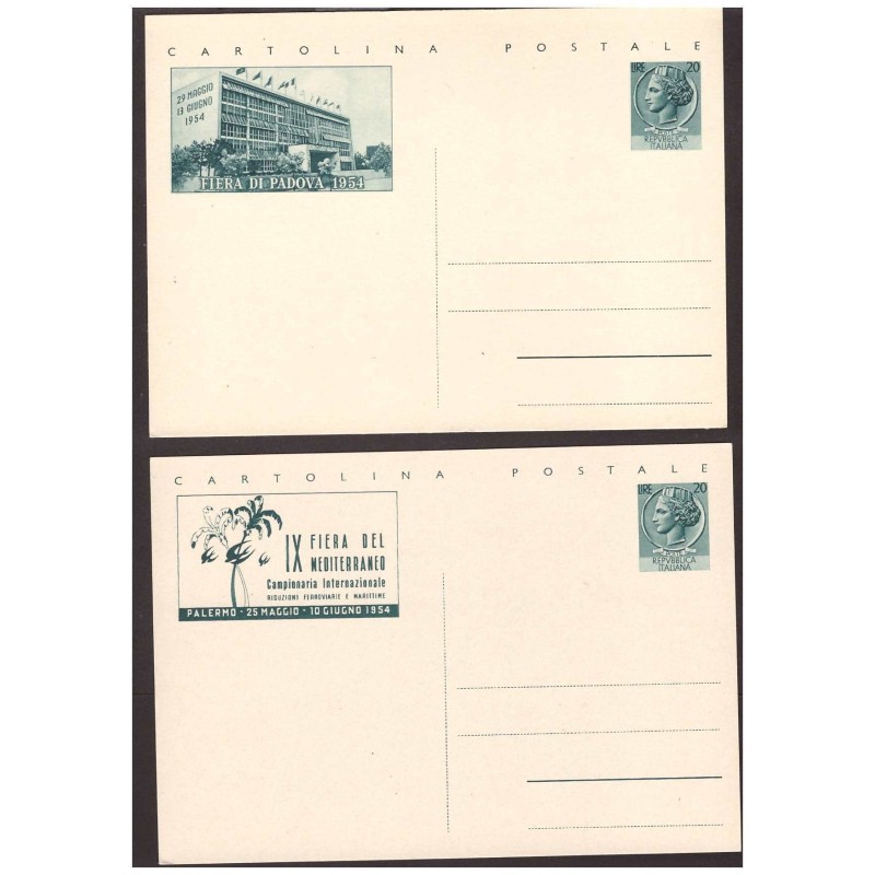 ITALIA  1954 - CARTOLINE POSTALI - FIERE CAMPIONARIE  2 VALORI - SPLENDIDE