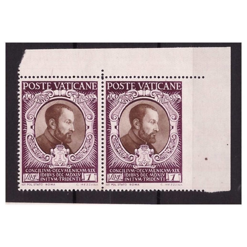 VATICANO 1946 - CONCILIO TRENTO  1 LIRA  NON  DENT. A DESTRA  NUOVO **
