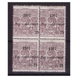 SAN MARINO 1917  -  PRO COMBATTENTI  CENT.  25 SU 2 QUARTINA  **