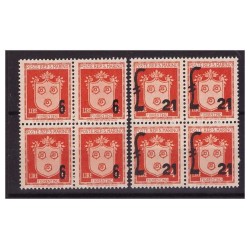SAN MARINO 1947  -  STEMMI  SOPRASTAMPATI  SERIE  NUOVA ** QUARTINA