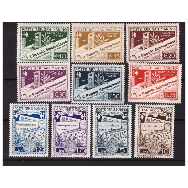 SAN MARINO 1943  -  PROPAGANDA DELLA STAMPA  SERIE  NUOVA **