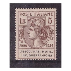 REGNO 1924  -  PARASTATALI - UFF. NAZ. MUTIL. INV. GUERRA  - 5 Lire   NUOVO  *