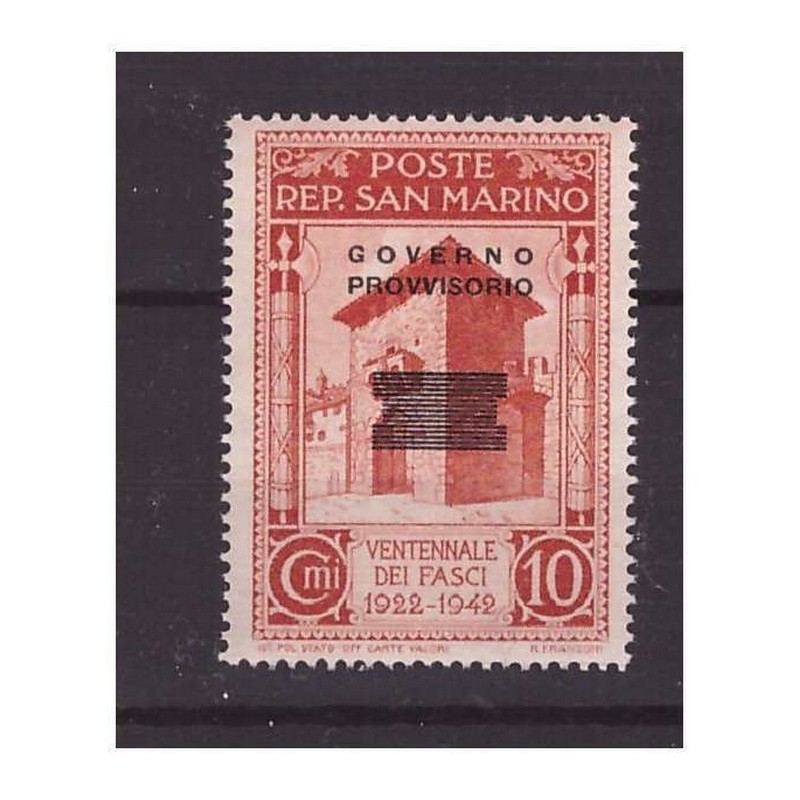 SAN MARINO - 1943  GOVERNO PROVVISORIO  NUOVA SOPRASTAMPA CENT. 10  **