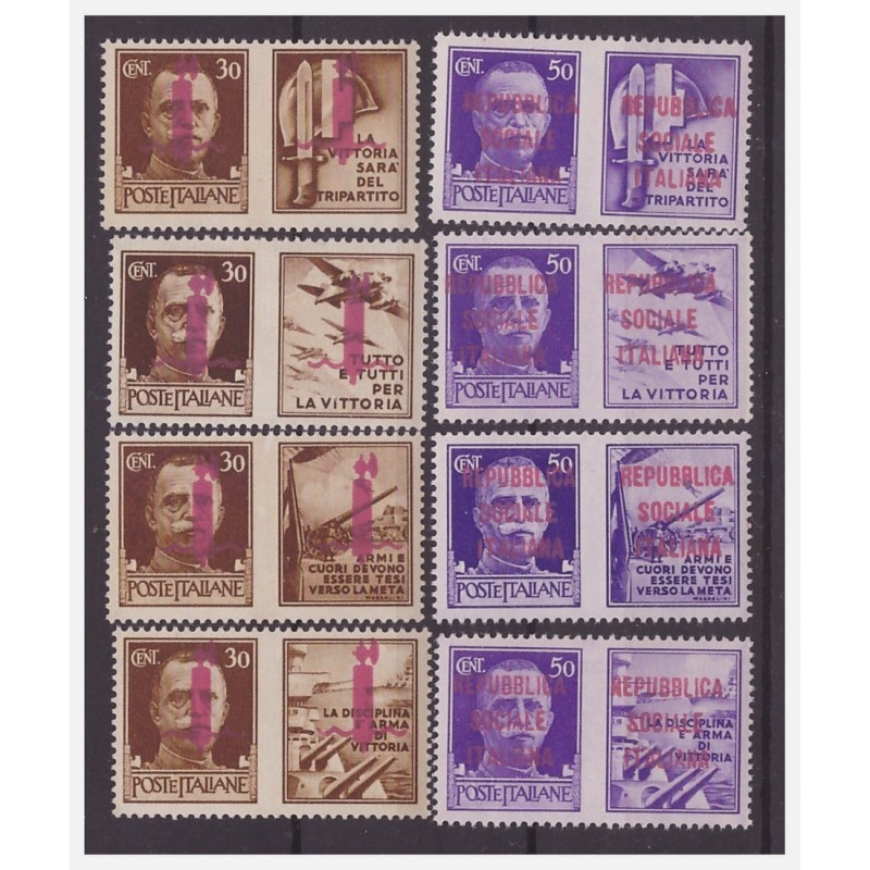 RSI 1944 -   PROPAGANDA  DI GUERRA - SOPRASTAMPA LILLA  NUOVI **  CERT. CARRARO