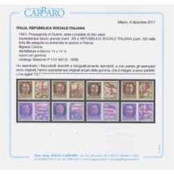 RSI 1944 -   PROPAGANDA  DI GUERRA - SOPRASTAMPA LILLA  NUOVI **  CERT. CARRARO