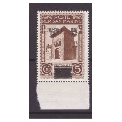 SAN MARINO - 1943  CADUTA DEL FASCISMO   DOPPIA  SOPRASTAMPA CENT. 5  **