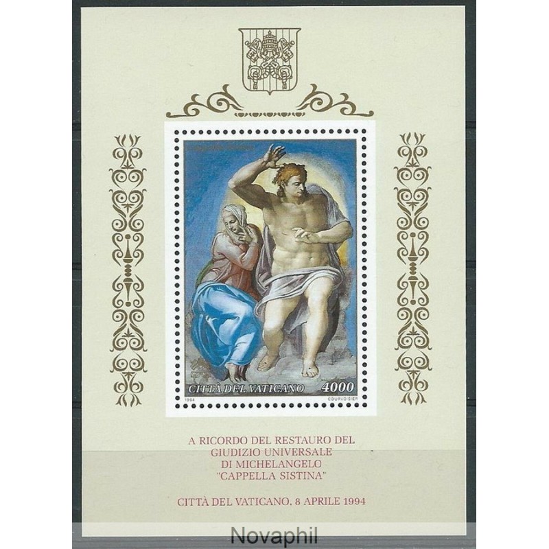 1994 VATICANO FOGLIETTO RESTAURO DELLA CAPPELLA SISTINA MNH **