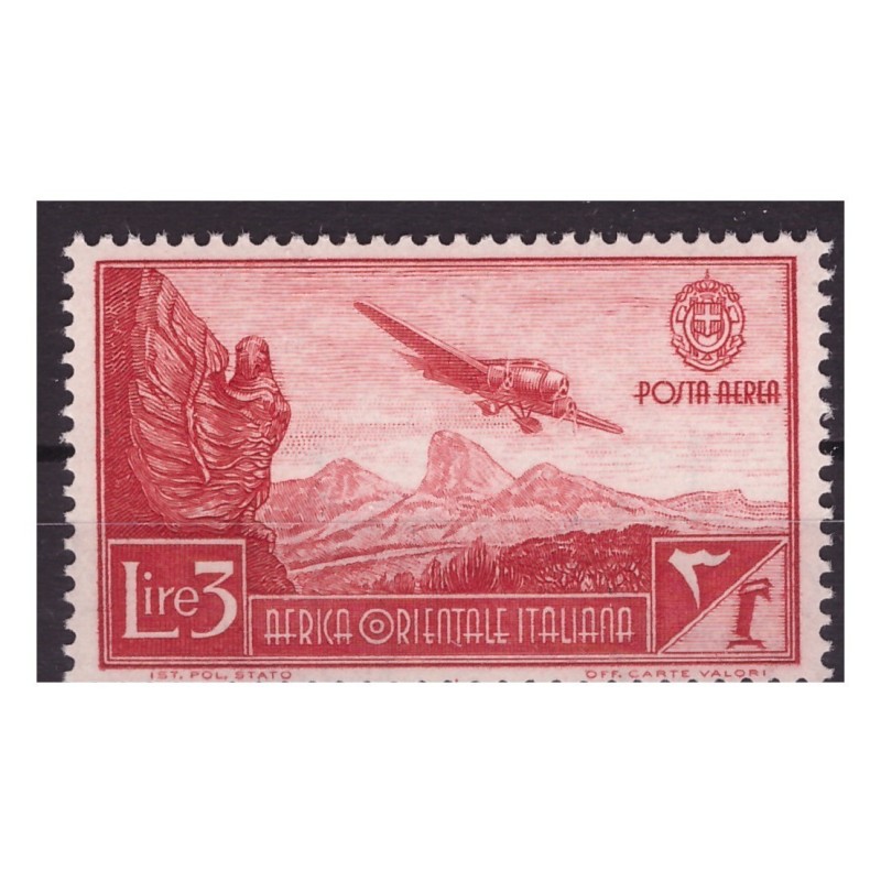 AOI - 1938 SOGGETTI VARI - POSTA AEREA Lire 3 NUOVO **