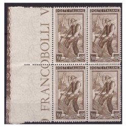 ITALIA 1950 - ITALIA AL LAVORO Lire 200  NUOVO ** QUARTINA  LUSSO
