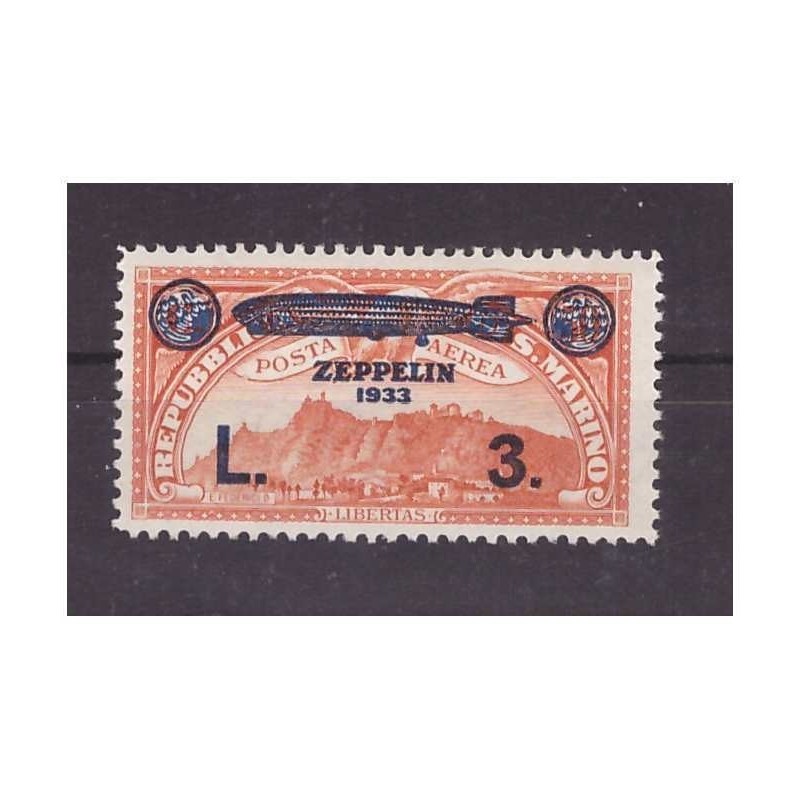 SAN MARINO 1933 -   POSTA AEREA ZEPPELIN  LIRE 3   NUOVO  **