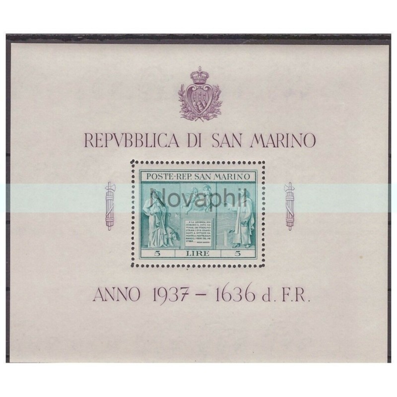 SAN MARINO 1937 -  FOGLIETTO INDIPENDENZA  NUOVO    **
