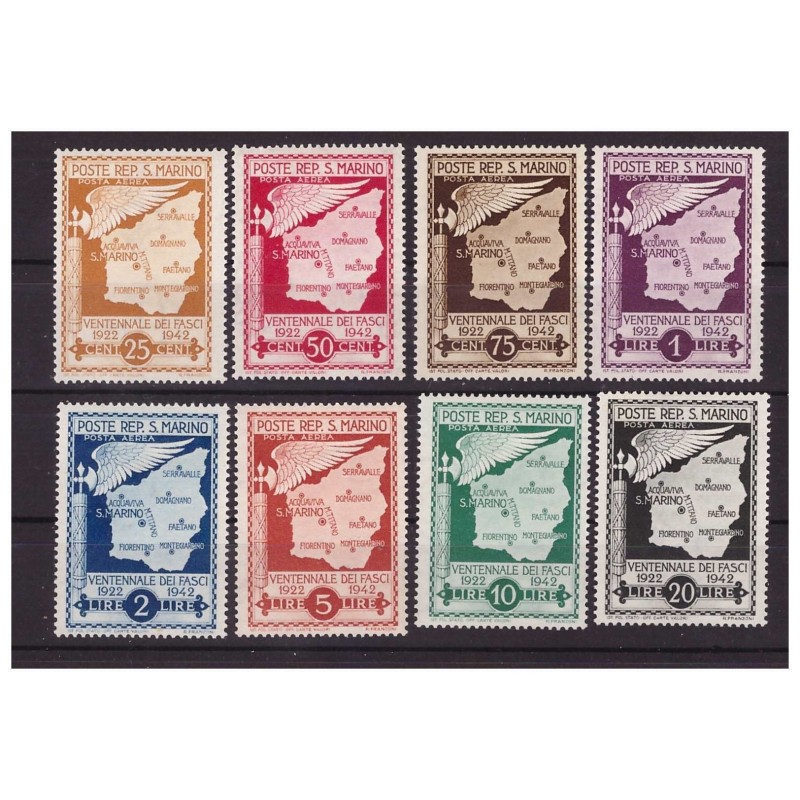 SAN MARINO 1943 - VENTENNALE NON EMESSI POSTA AEREA SERIE NUOVA ** CERT