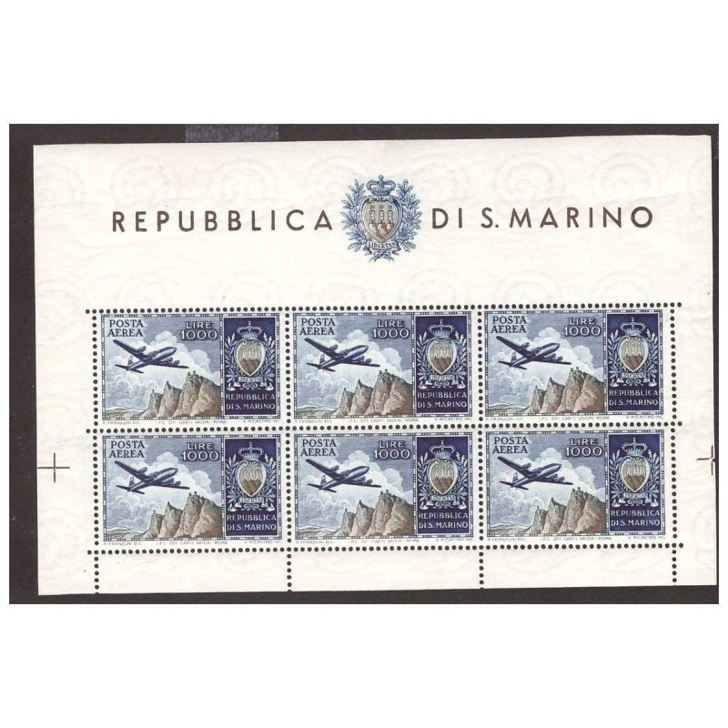 SAN MARINO 1955 - FOGLIETTO AEREO  e STEMMA   NUOVO **