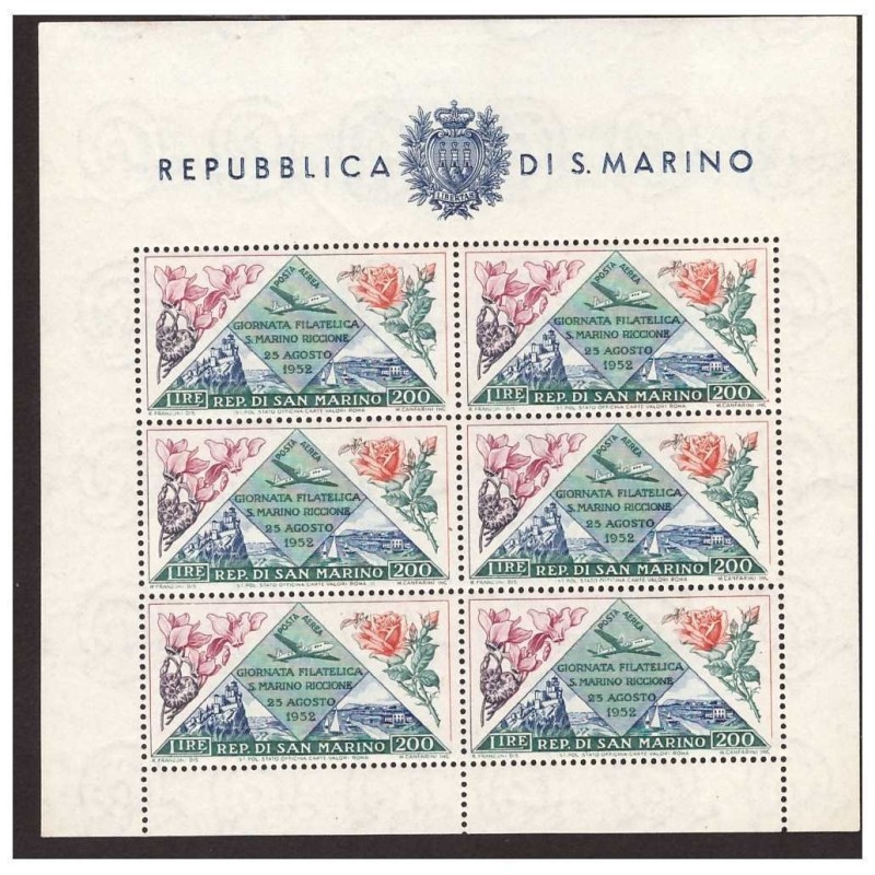SAN MARINO 1952 - FOGLIETTO GIORNATA FILATELICA  FIORI    NUOVO **