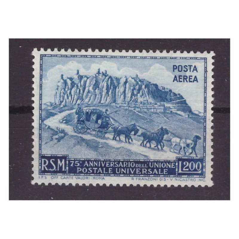 SAN MARINO 1950 -  POSTA  AEREA UPU    200 LIRE     NUOVO  **