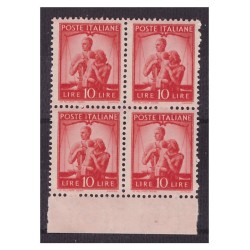 DEMOCRATICA 1946 - LIRE 10 ARANCIO QUARTINA NUOVA **