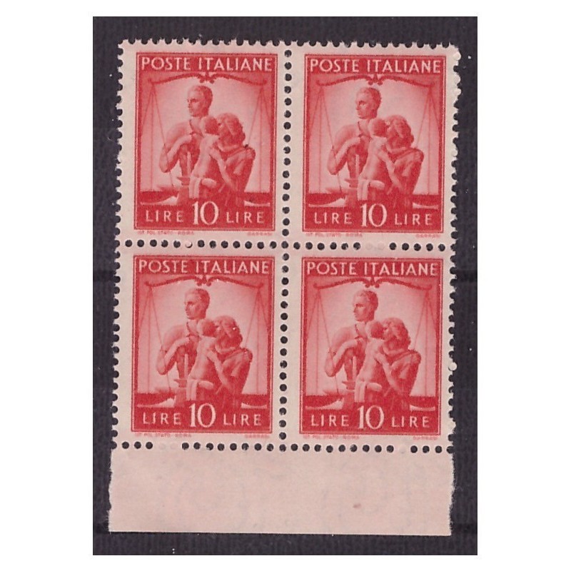DEMOCRATICA 1946 - LIRE 10 ARANCIO QUARTINA NUOVA **