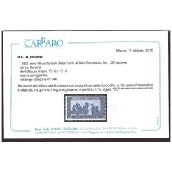 REGNO 1926 - SAN FRANCESCO LIRE 1,25 NUOVO ** LUSSO CERT
