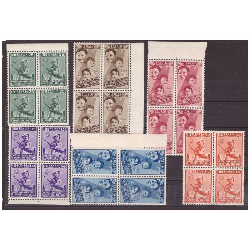 REGNO 1937 -  COLONIE ESTIVE  POSTA AEREA   SERIE QUARTINA    NUOVI  *