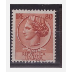 ITALIA 1956 - SIRACUSANA Lire 80 STELLE SECONDO TIPO 65° DX   NUOVO **