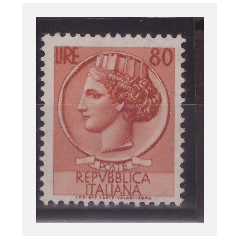 ITALIA 1956 - SIRACUSANA Lire 80 STELLE SECONDO TIPO 65° DX   NUOVO **