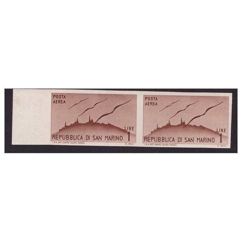 SAN MARINO 1946 - POSTA AREA   LIRE 1  NON DENTELLATO  COPPIA    */**