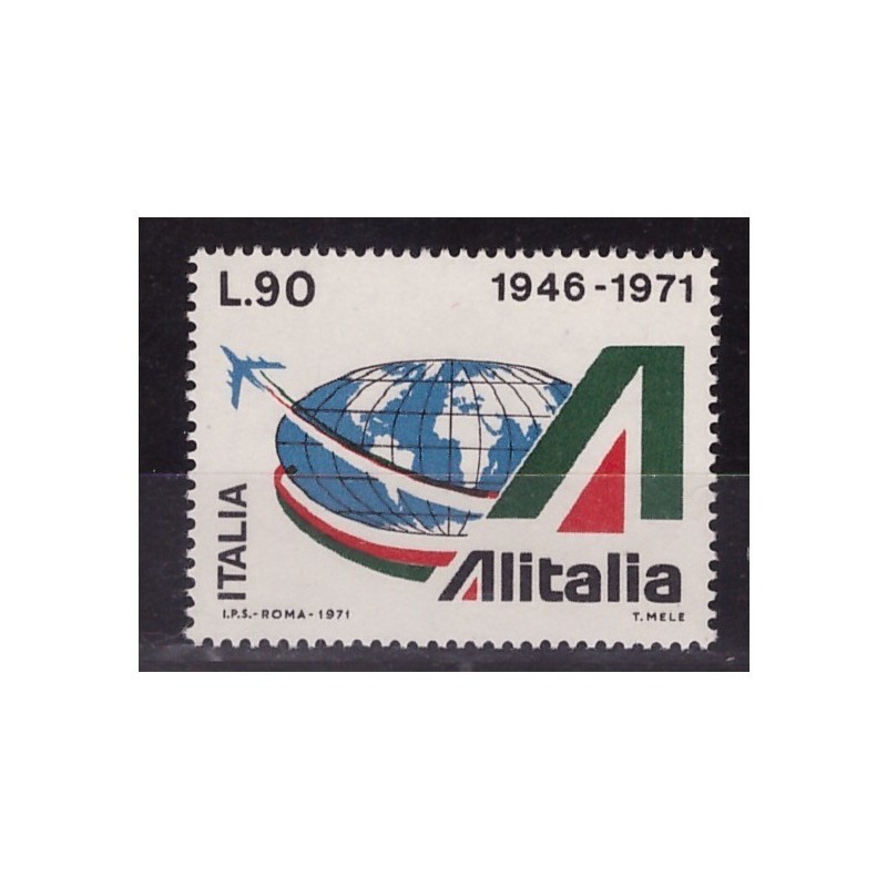 1971 - ALITALIA 90 LIRE VERDE SPOSTATO - CERTIFICATO RAYBAUDI