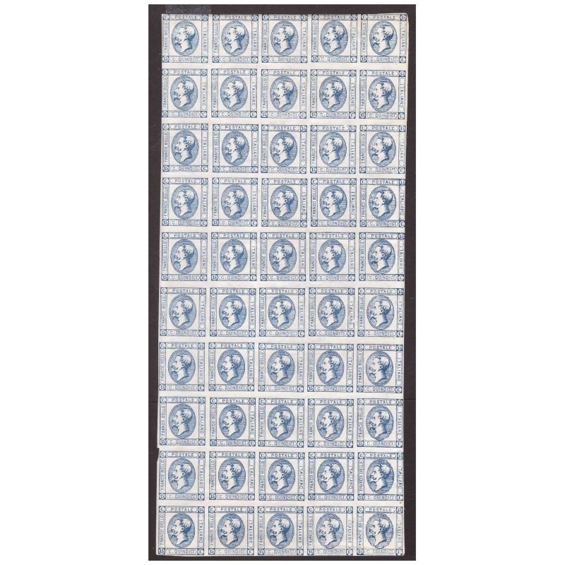 REGNO 1863 - 15 CENTESIMI LITOGRAFICO FOGLIO 50 PEZZI NUOVI **