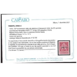 TRIESTE A - 1949 VOLTA LIRE 20 FILIGRANA SINISTRA BASSA INEDITO ! MNH