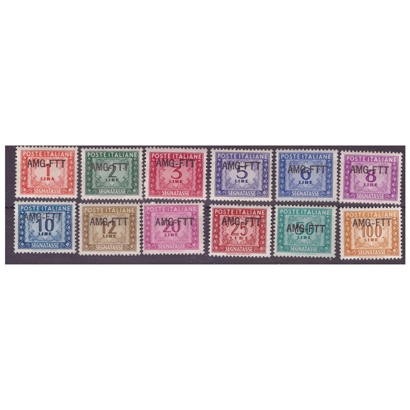 TRIESTE A - 1949  SEGNATASSE SOPR. UNA RIGA  SERIE NUOVA 12 VALORI **