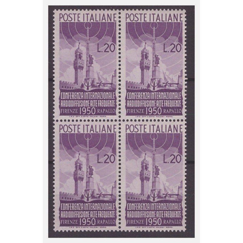 1950 - RADIODIFFUSIONE  LIRE 20  NUOVO  **  QUARTINA