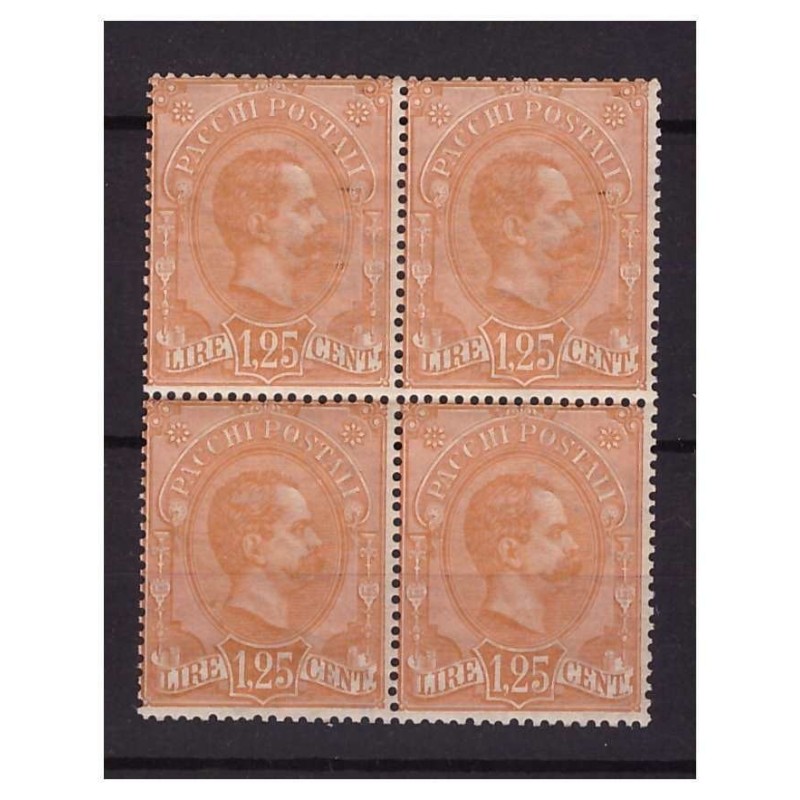 REGNO 1884 - PACCHI POSTALI - LIRE 1,25 NUOVO ** QUARTINA