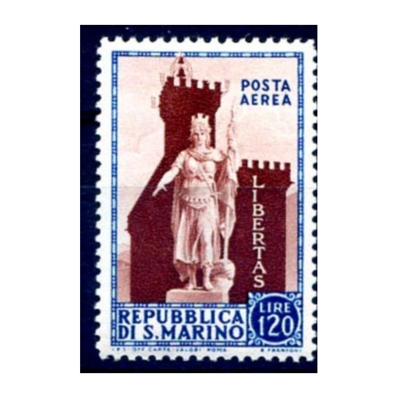 SAN MARINO 1954 - POSTA AEREA STATUA DELLA LIBERTA' 120 LIRE NUOVO **
