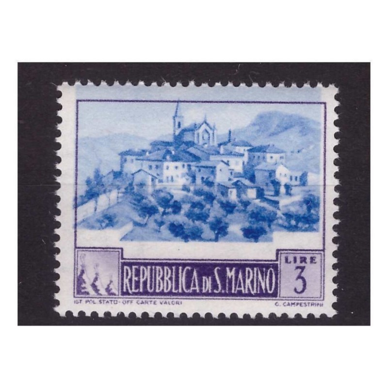 SAN MARINO 1949 -  VEDUTE  LIRE  3 - CENTRO SPOSTATO  NUOVO **