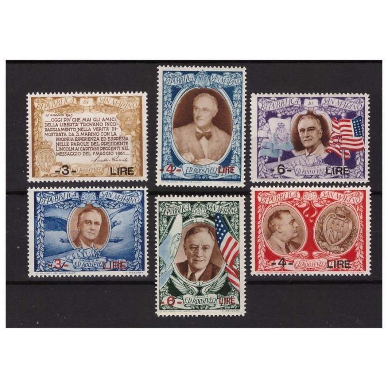 SAN MARINO 1947 - ROOSEVELT PO + PA SOPRASTAMPATI SERIE NUOVA **