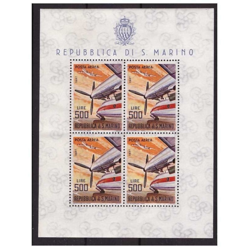 SAN MARINO 1965 - FOGLIETTO AEREI MODERNI L. 500 nuovo **