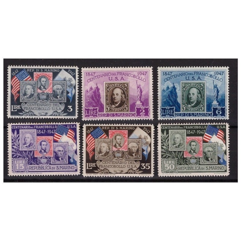 SAN MARINO 1947 - CENTENARIO DEL FRANCOBOLLO USA   SERIE  NUOVA   **