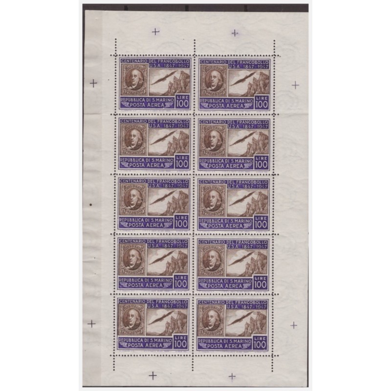 SAN MARINO 1947 - FRANCOBOLLO USA MINIFOGLIO NUOVO **