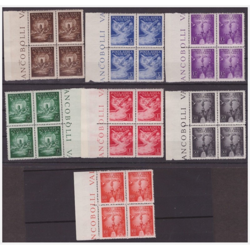 VATICANO - 1947 POSTA AEREA SERIE NUOVA ** QUARTINE LUSSO