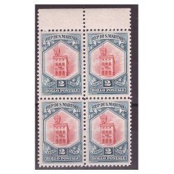 SAN MARINO 1929  -  VEDUTA   LIRE   2   NUOVO  ** QUARTINA