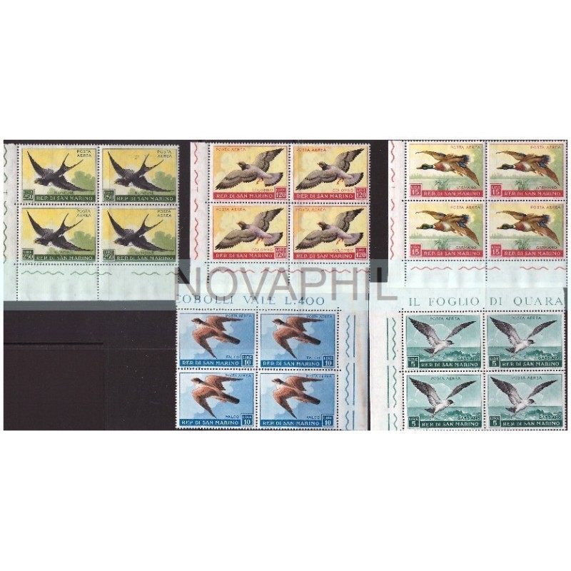 SAN MARINO 1959 - FAUNA AVICOLA POSTA AEREA SERIE NUOVA ** QUARTINA ADF