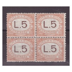 SAN MARINO 1925 - SEGNATASSE LIRE 5 NUOVO ** QUARTINA