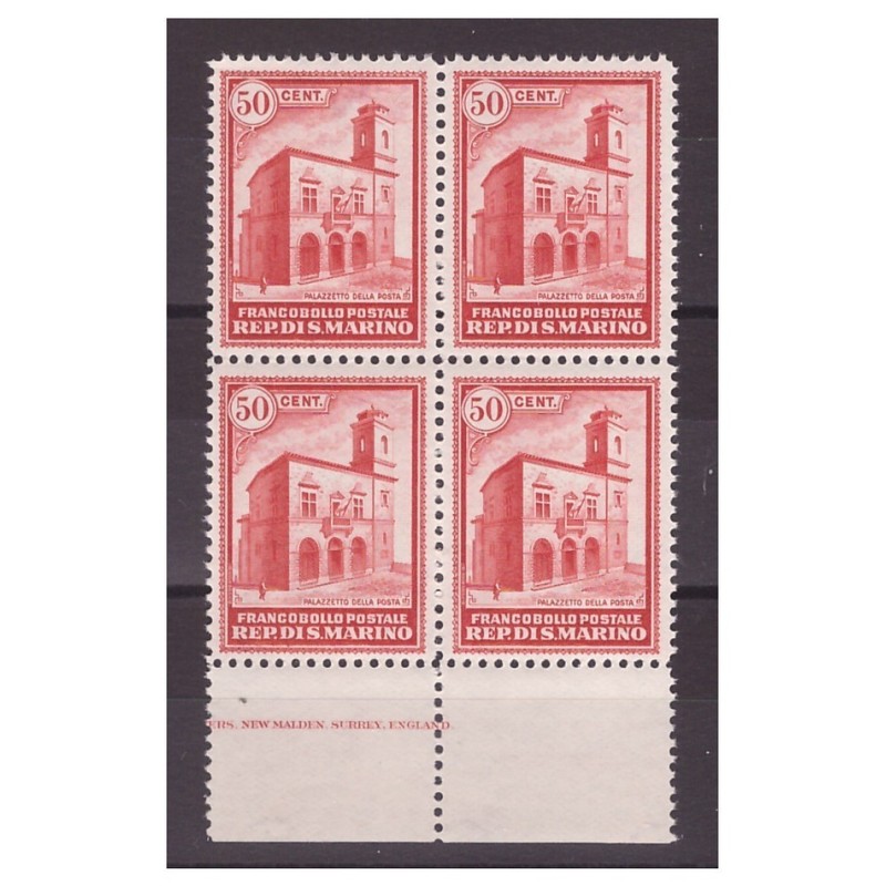 SAN MARINO 1932  -  PALAZZETTO DELLE POSTE   CENTESIMI 50    NUOVO  ** QUARTINA