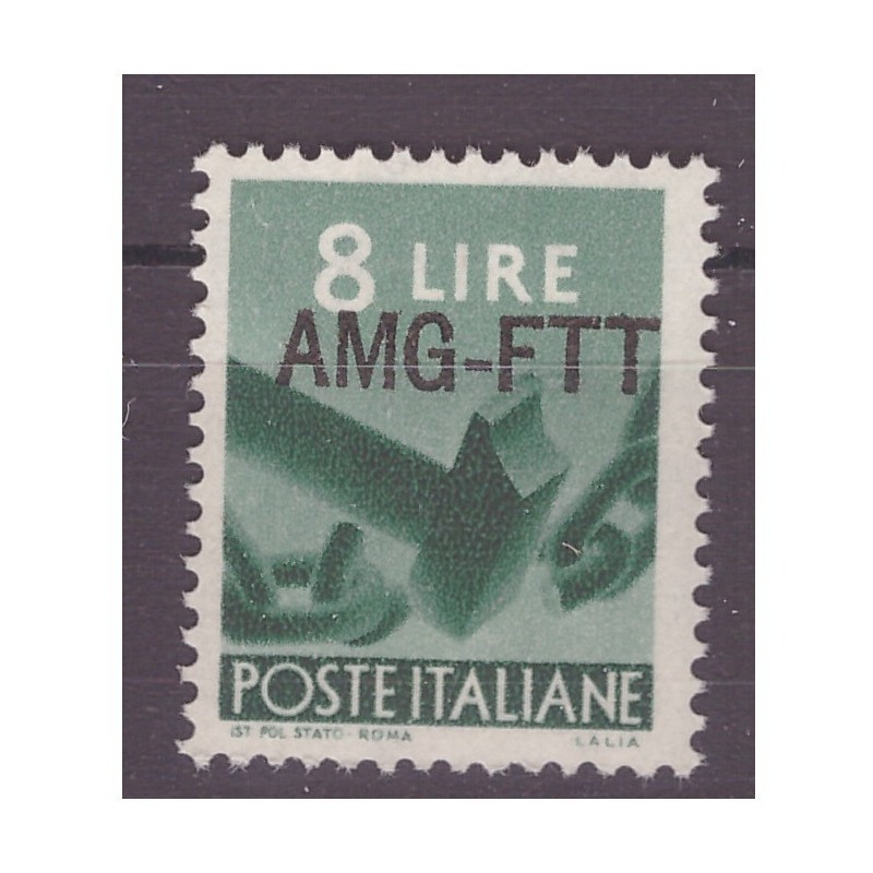 TRIESTE A - 1949 DEMOCRATICA SOPR. 1 RIGA LIRE 8 NUOVO **