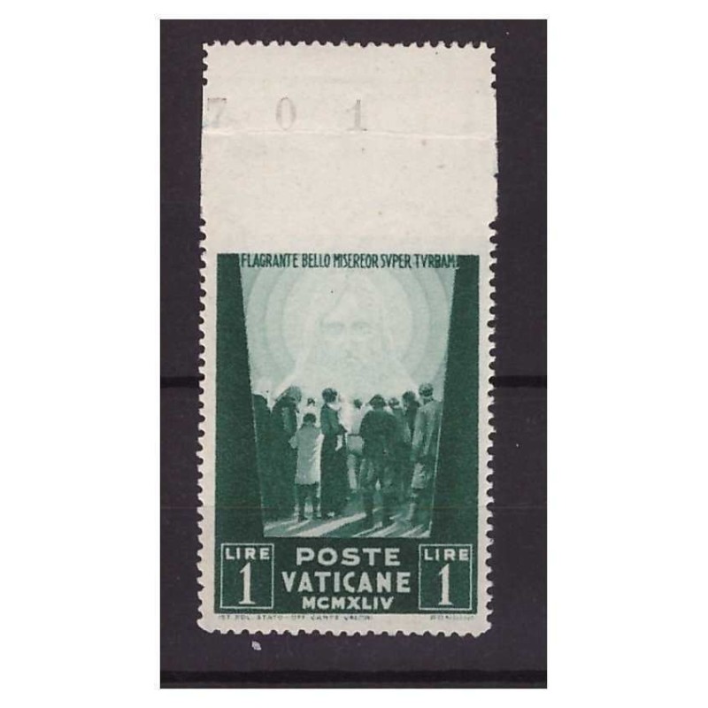 VATICANO 1945 - PRIGIONIERI   1 LIRA  NON   DENTELLATO IN ALTO   NUOVO **